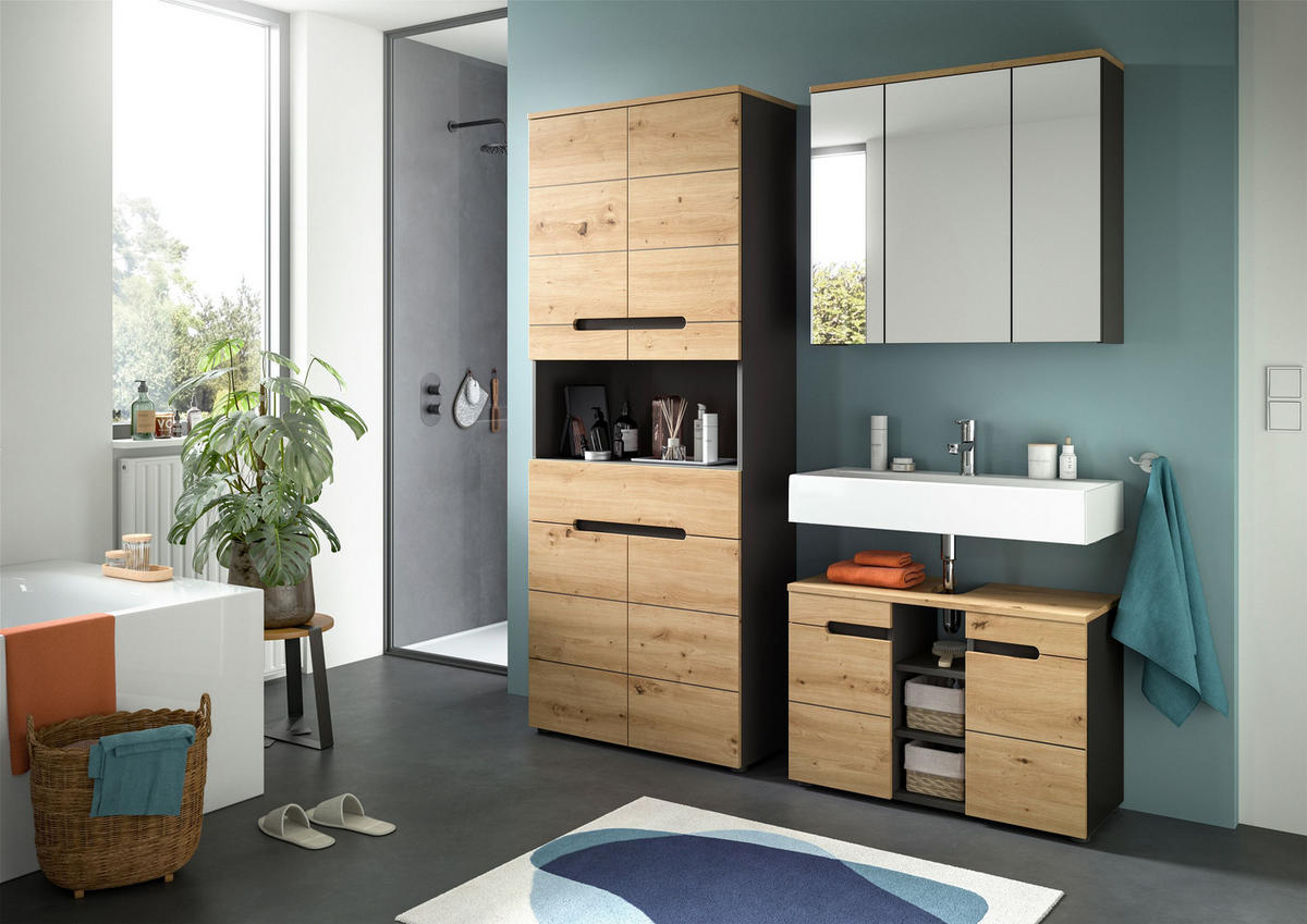 BADMÖBEL Set Canu 3tlg. Bad Kombination (B/H/T: 154x193x34cm) - Eiche Artisan, Holzwerkstoff (154/193/34cm)