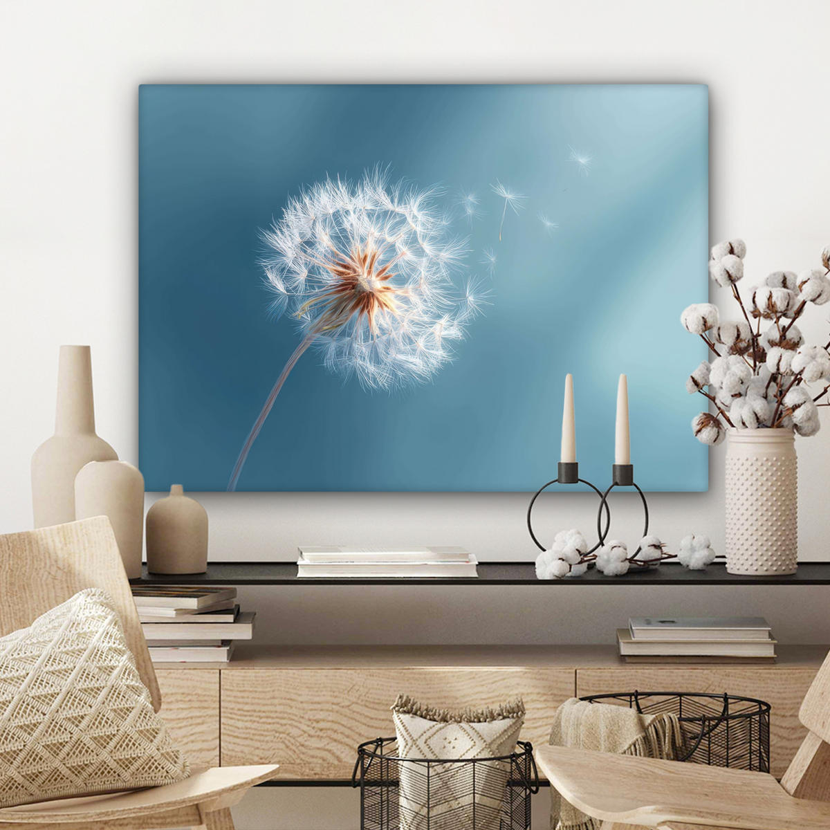 LEINWANDBILD Löwenzahn - Wind - Blau Wandbilder 80x60 cm - Blaugrau, Textil (80/60cm) - MuchoWow