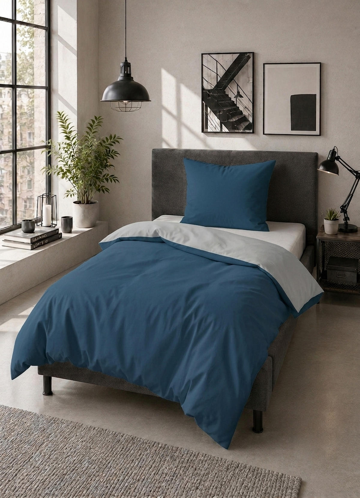 BETTWÄSCHE-GARNITUR Mikrofaser UNI marine, 200x200 cm + 80x80 cm - Dunkelblau, Textil (200/200cm) - Castell