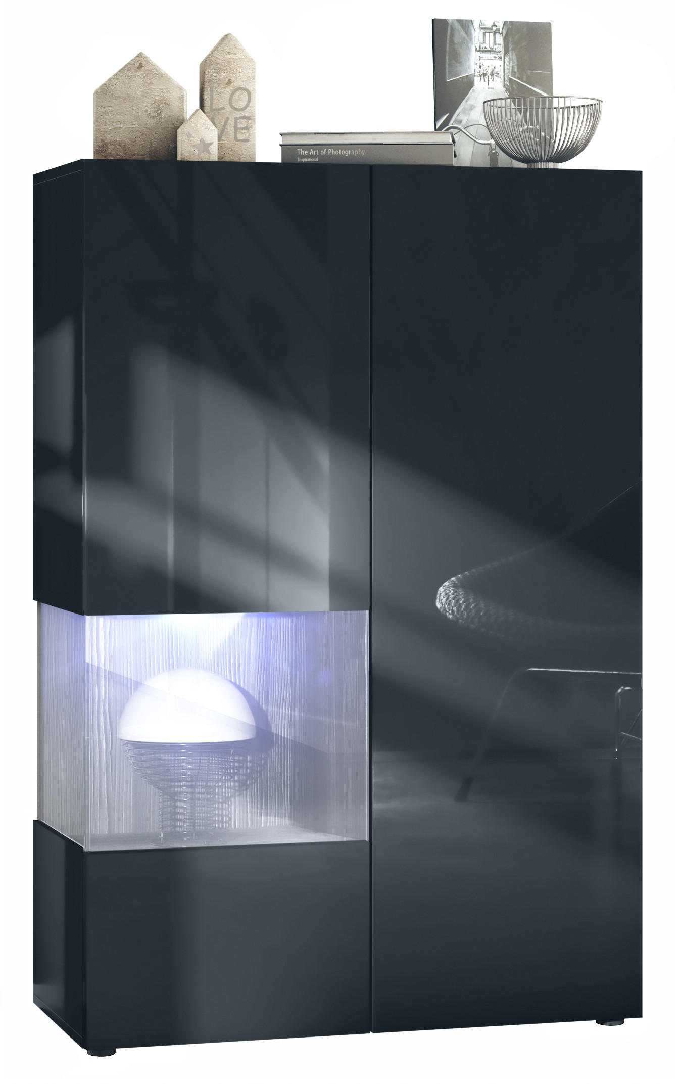 Vladon Vitrine Anthrazit 91.5x136.5x37 cm