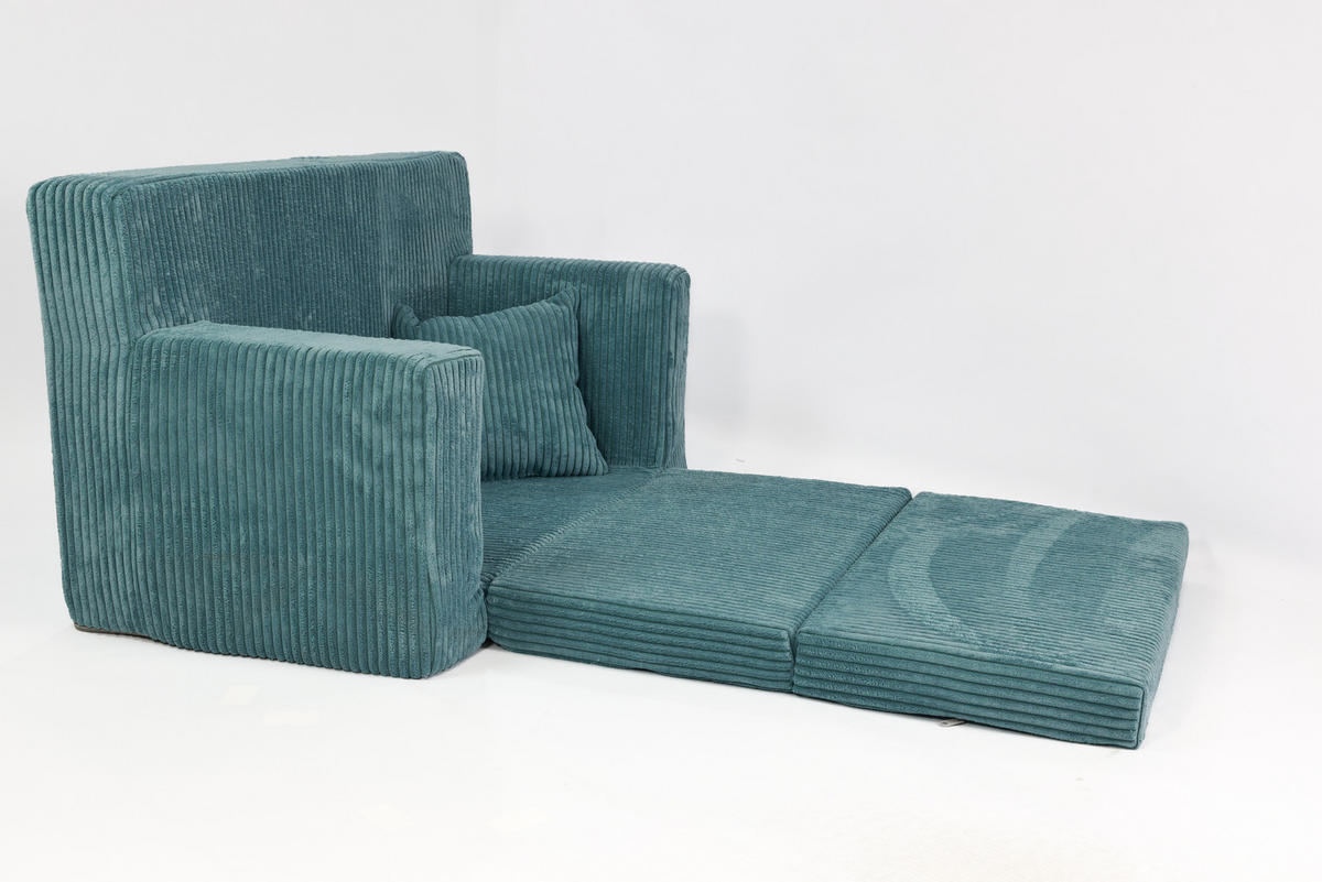 KINDERSOFA aus Kuschel-Cord in Türkis - Türkis, Textil (83/47/43cm) - Fortisline