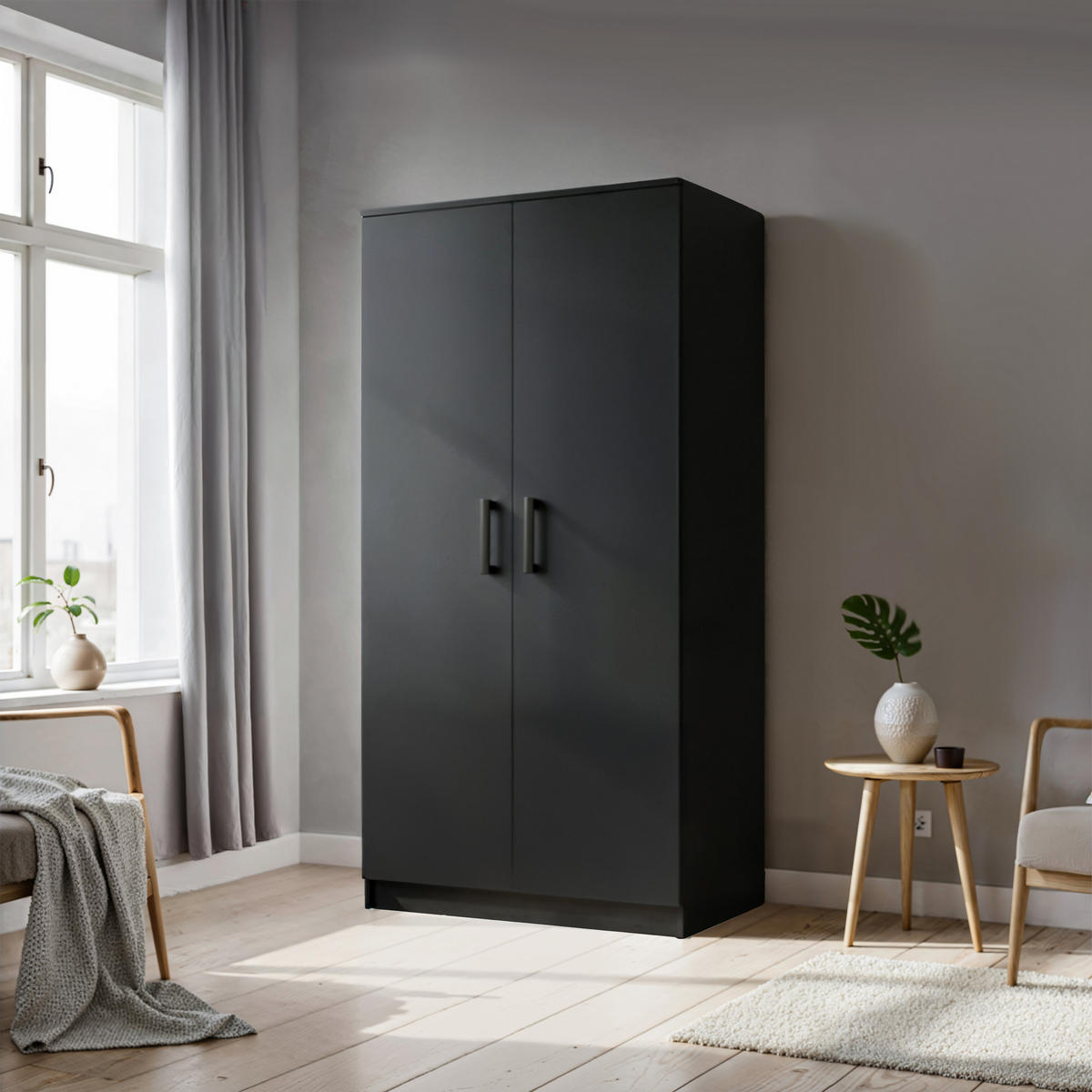DREHTÜRENSCHRANK SILO 90/180/50 cm 2-türig Schwarz - Schwarz, Holzwerkstoff (90/180/50cm) - MASSENO