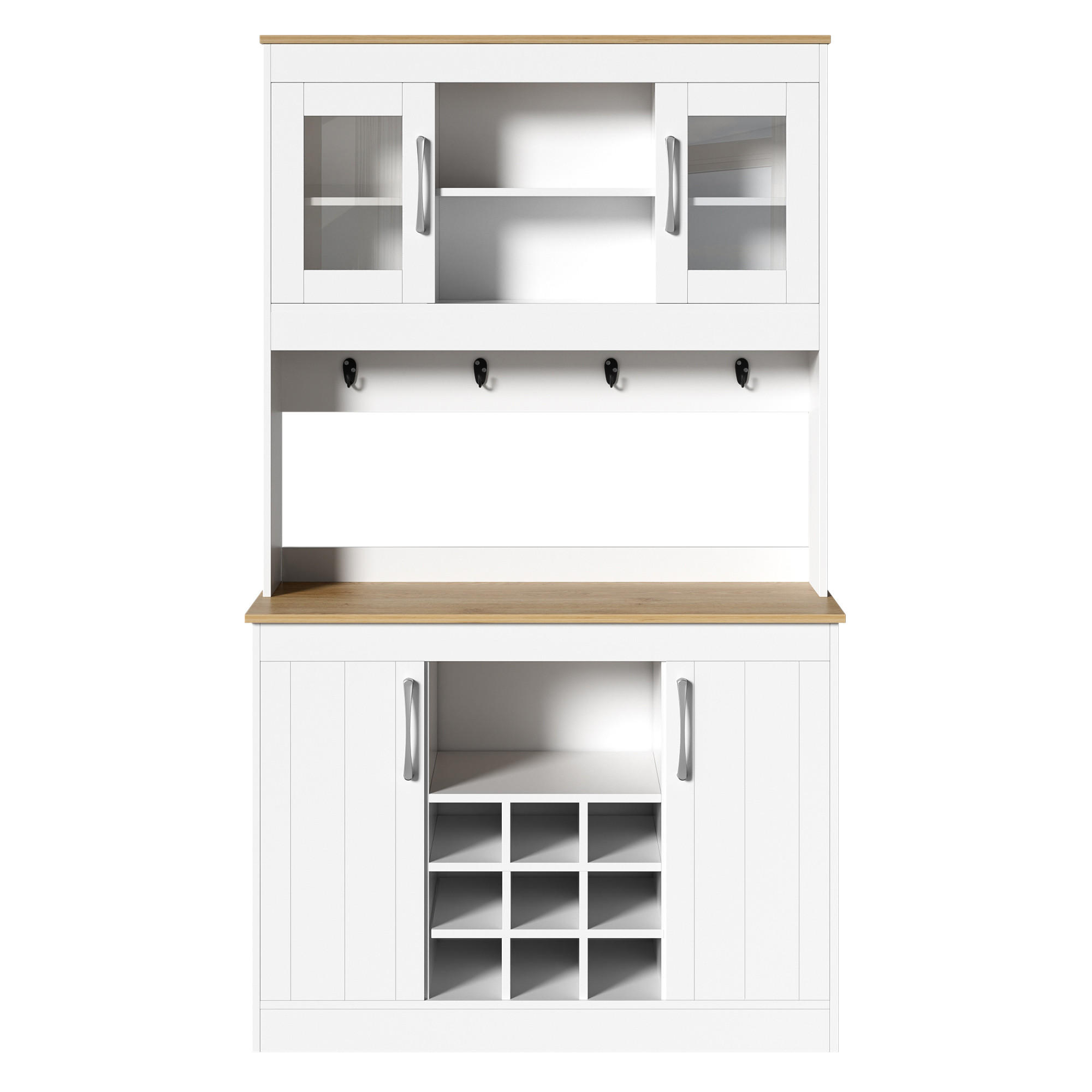 BUFFET Weiß Naturfarben 106/39/175 cm Glastüren Weinregal - Naturfarben, Holz (106/175/39cm) - PANGIVO