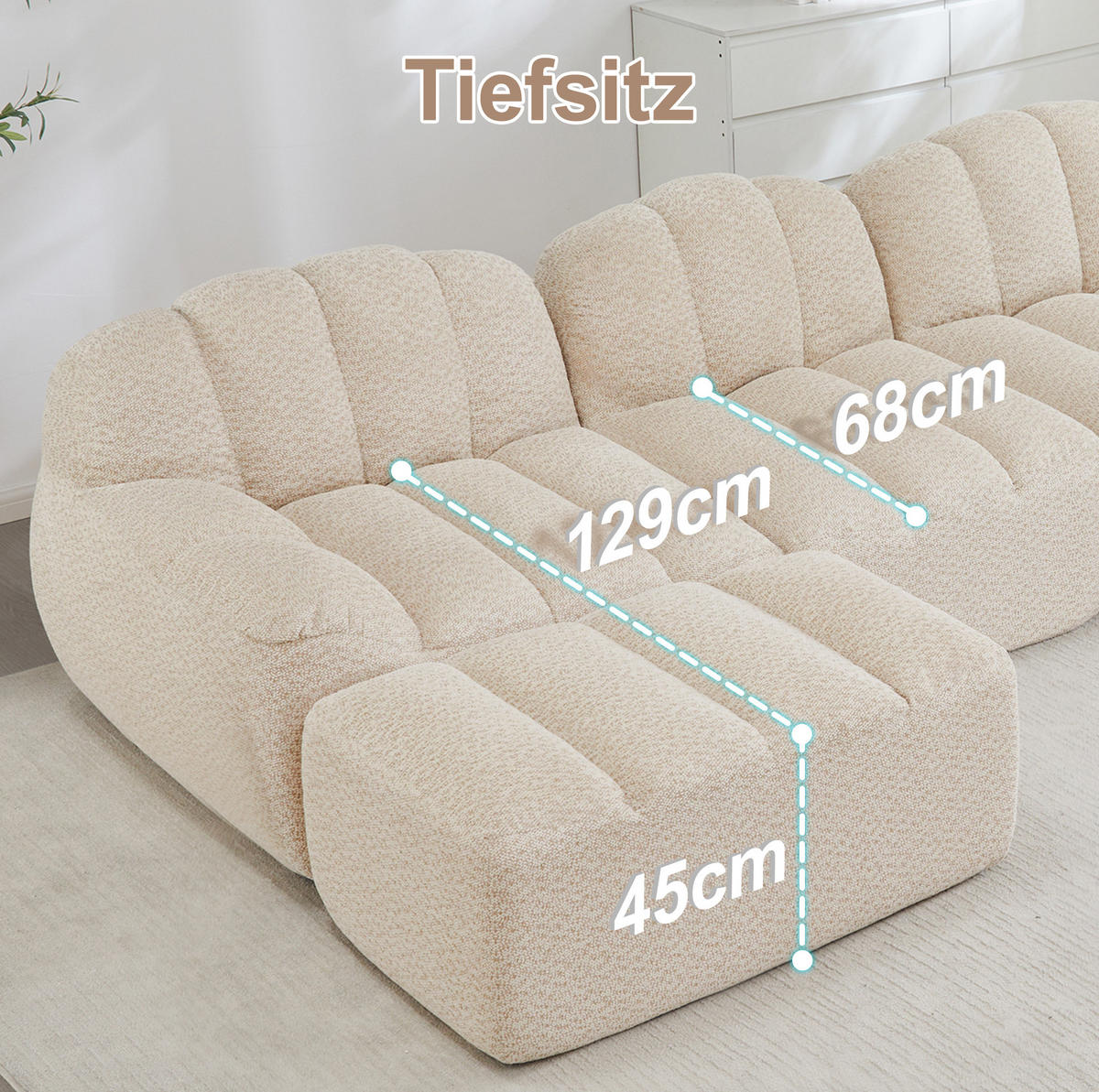 SOFA 210/165/79 cm in Beige-Weiß mit Ottoman und ohne Montage - Beige, Textil (165/79/210cm) - Flora Grace