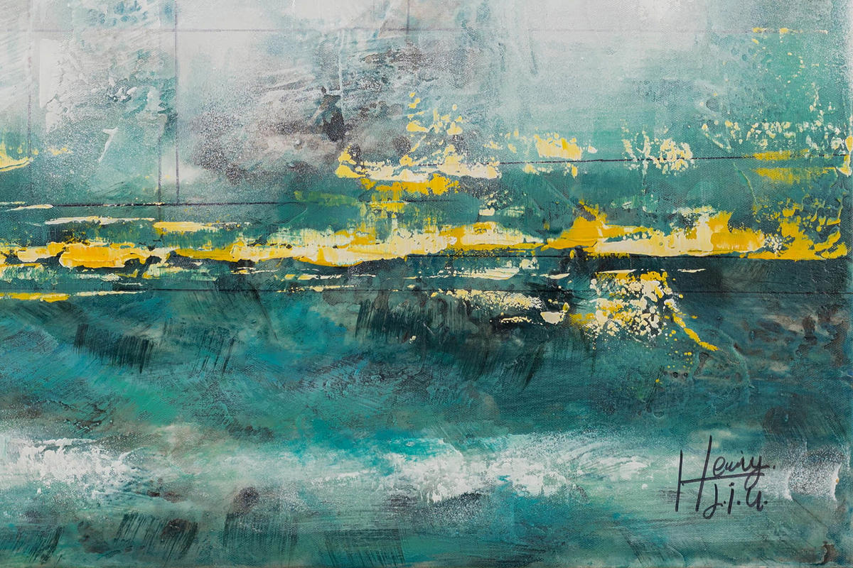 ACRYLBILD HANDGEMALT 80/80 cm - Türkis/Weiß, Holz/Textil (80/80cm) - KUNSTLOFT