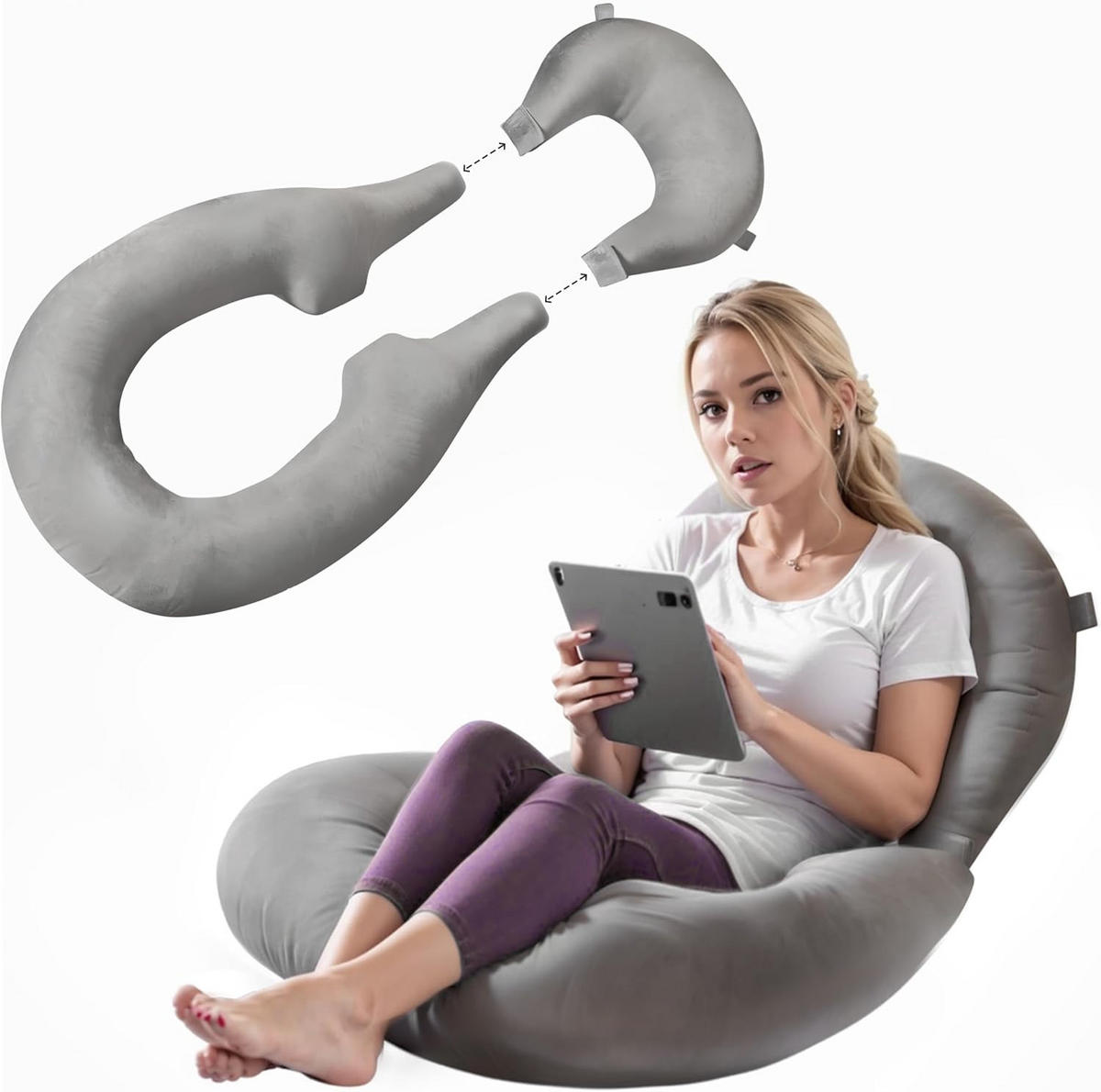 LESEKISSEN multifunktional separat verwendbar grau - Grau, Textil (88/165cm) - Vercart