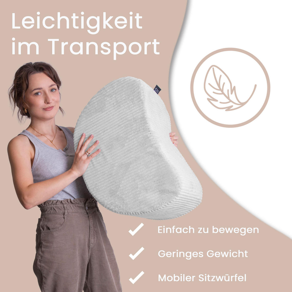 SITZSACK Halbmond 54/36/35 cm, weicher Cord 420 g/m², Hellgrau - Hellgrau, Textil (36/35/54cm) - Dreamroots