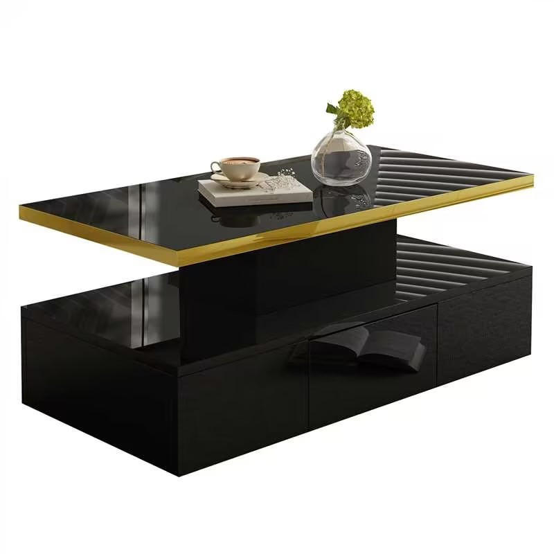 COUCHTISCH Schwarz mit LED, Schubladen und 2 Ablagen - Schwarz, Metall (100/50/38cm)