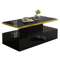 COUCHTISCH Schwarz mit LED, Schubladen und 2 Ablagen - Schwarz, Metall (100/50/38cm)