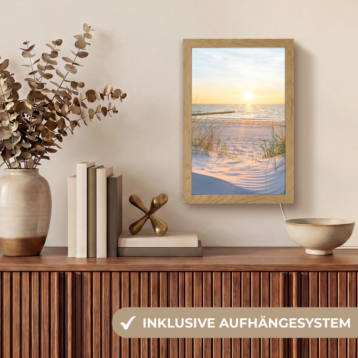 STOLNÍ LAMPA Pláž - Slunce - Duna - Tráva - Písek - Horizont 20x30 cm - koňaková, kompozitní dřevo (8/20/30cm) - OnlyWow