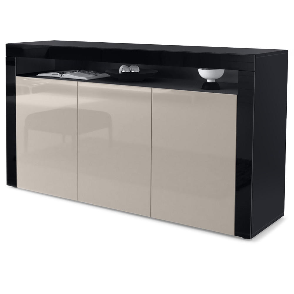 SIDEBOARD Valencia Sandgrau Hochglanz / Schwarz Hochglanz - Sandfarben, Holzwerkstoff (155/92/40cm) - Vladon