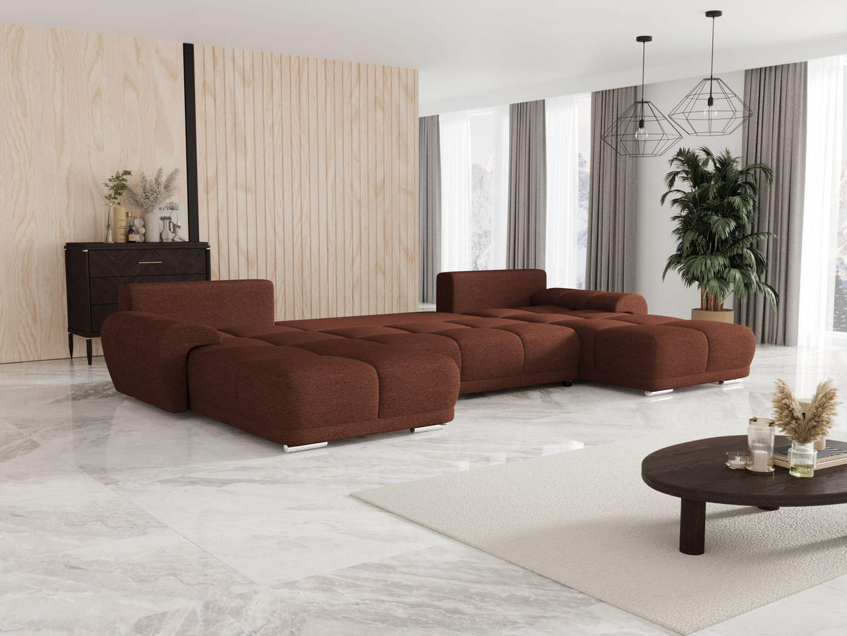 ECKSOFA BEGA U Links ARAGON 59 mit Schlaffunktion - Hellbraun, Textil (372/87/185cm) - Bedante