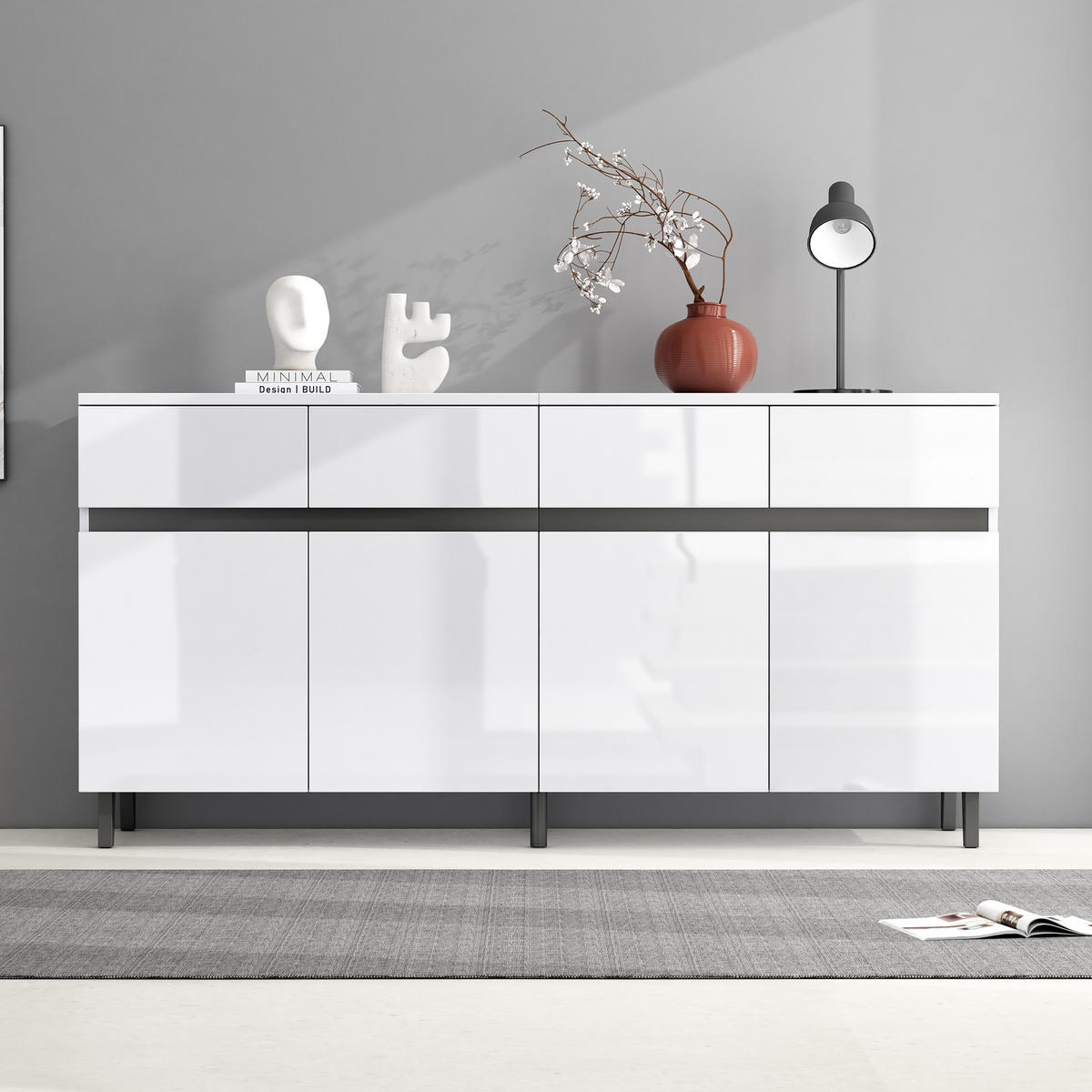 SIDEBOARD, 4 Schubladen, 2 Türen, Hochglanz - Weiß, Holzwerkstoff (40/68/160cm) - FLIEKS