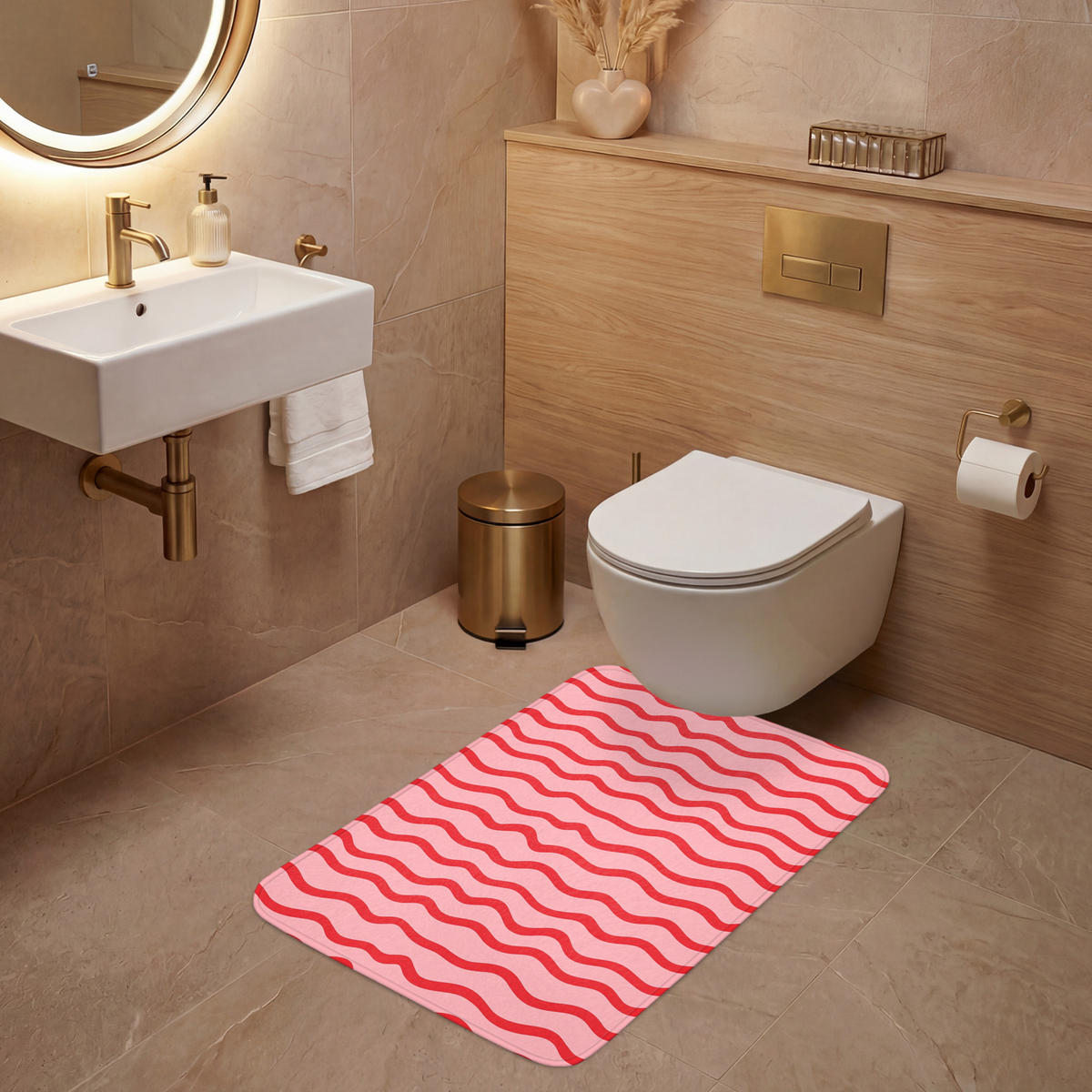 PREDLOŽKA PRED WC Hravé - vzor - červená 60x90 cm - ružová, textil/plast (60/1cm) - OnlyWow