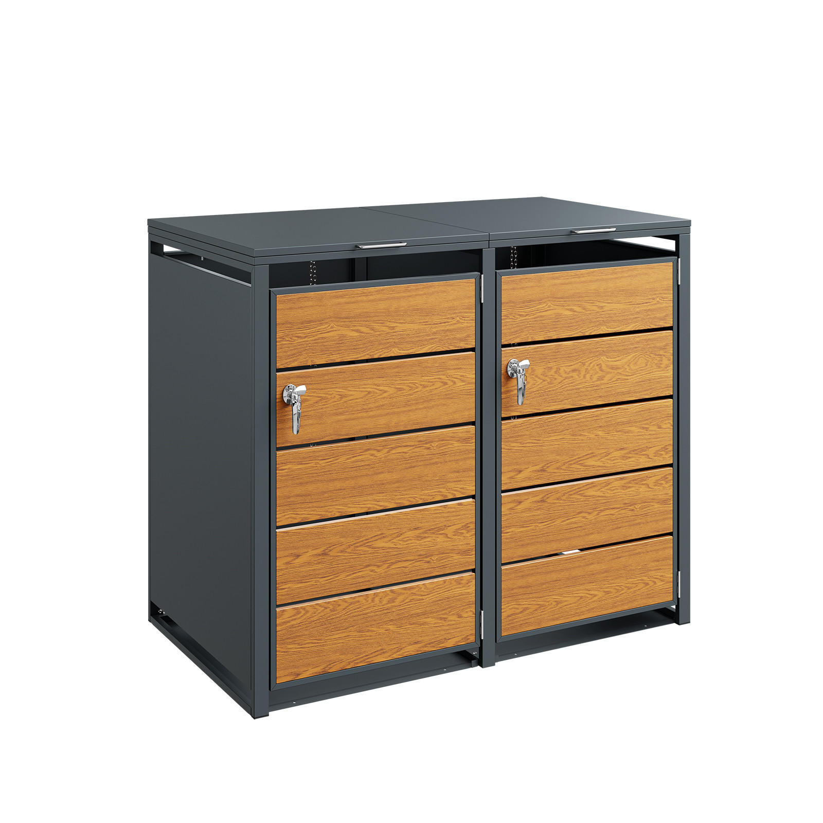 MÜLLTONNENBOX 2er 480L Metall Mülltrennung 134,2x116,2x80,2 cm - Naturfarben, Metall (134/116/80cm) - SoBuy