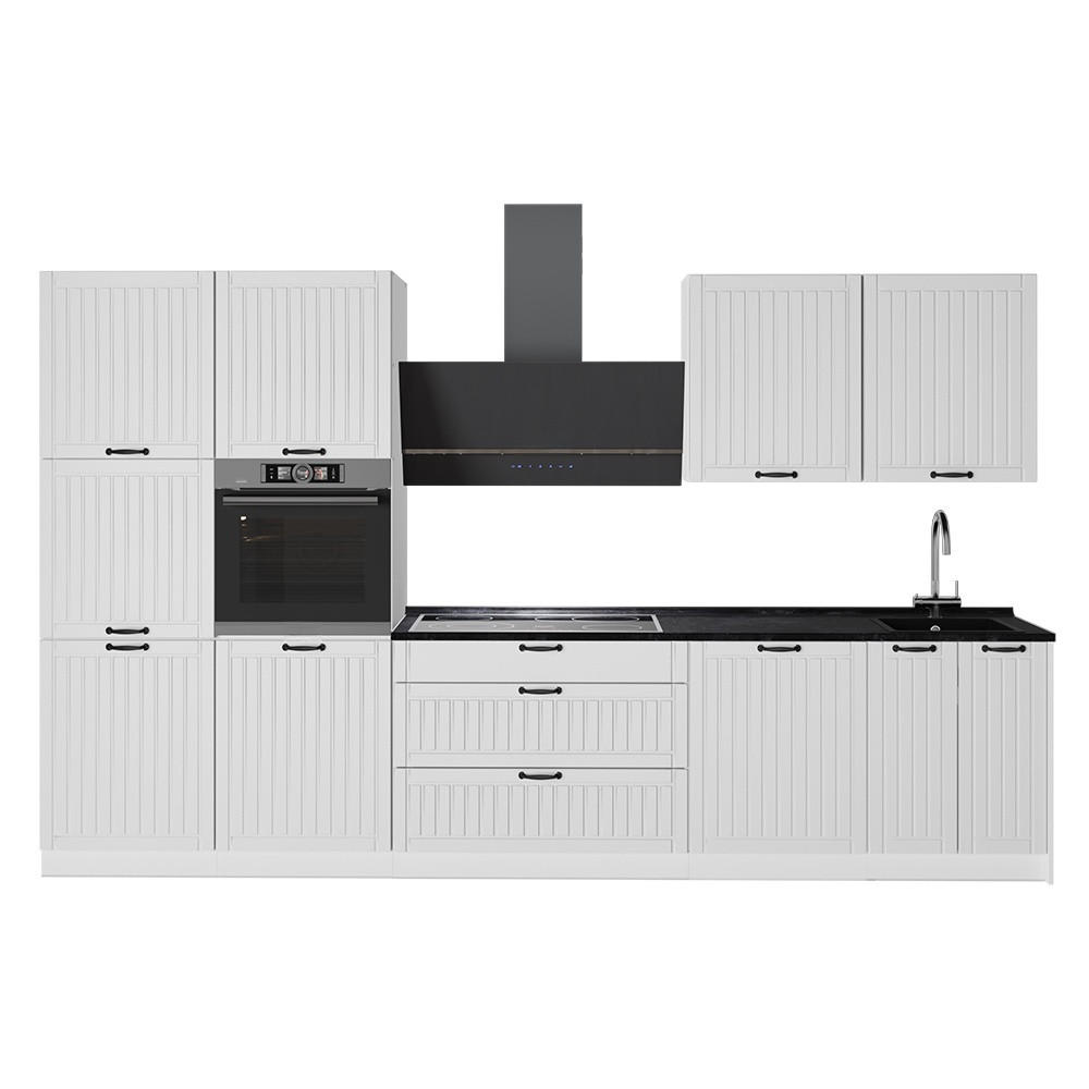 KÜCHENZEILE Fame-Line, Weiß Landhaus/Weiß, 340 cm, AP Anthrazit - Weiß, Holzwerkstoff (340/206.8/60cm) - Vicco
