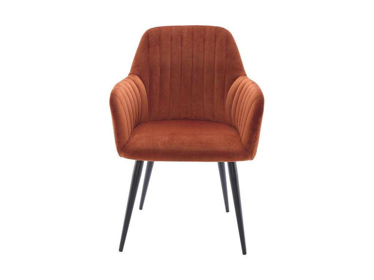STUHL mit Armlehnen 2er-Set - Samt und schwarzes Metall - Terracotta - ELEANA - Braun, Textil (59/82/58cm) - Vente-Unique