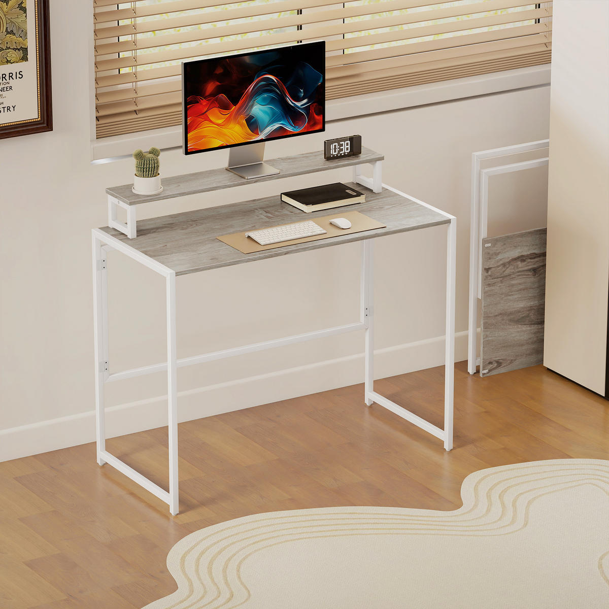 COMPUTERTISCH Natur und Schwarz klappbar mit abnehmbarem Aufsatz 100/48/87,5 cm - Naturfarben, Holzwerkstoff (48/100/87.5cm) - PANGIVO