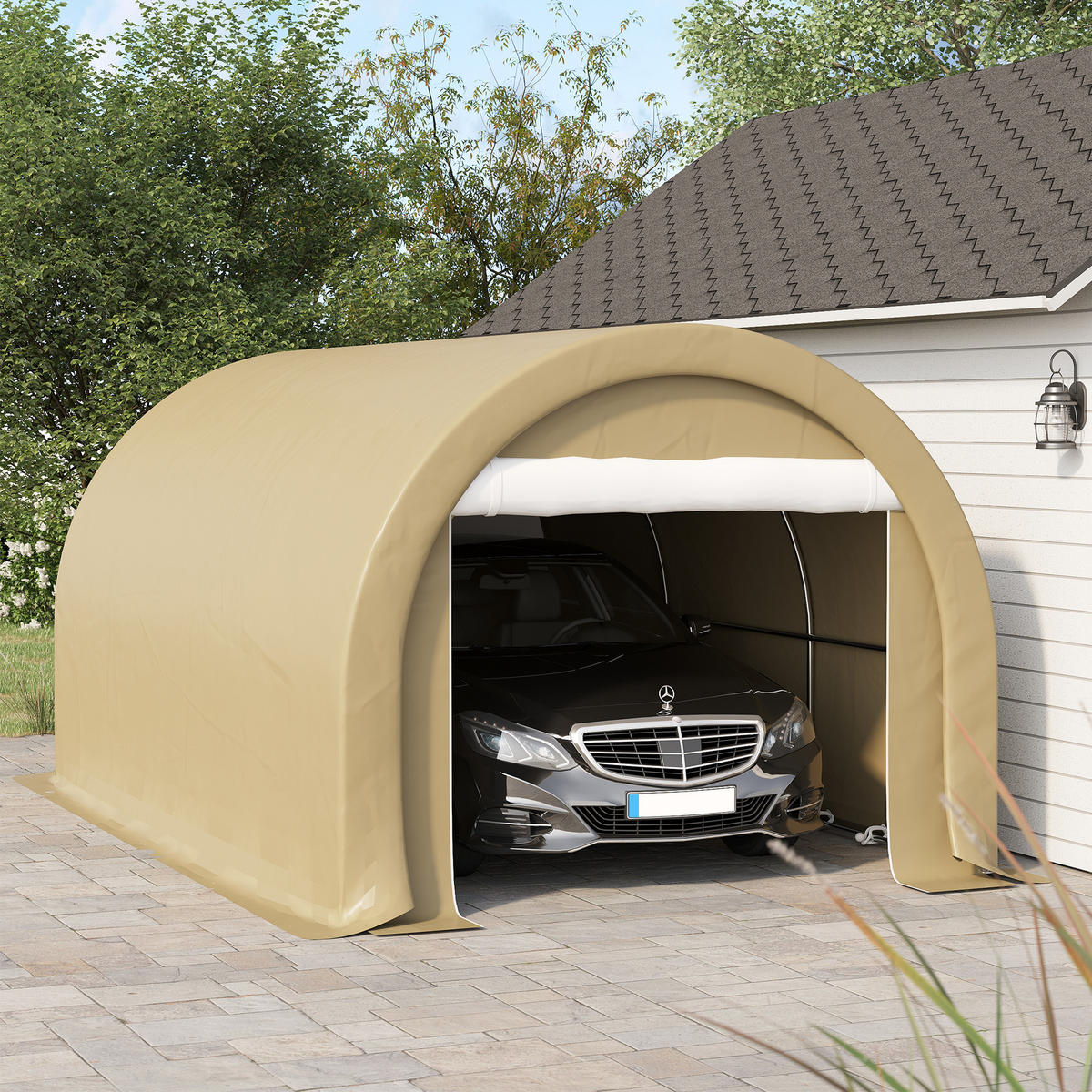 CARPORT DE-12612 500/300/240 cm 190 g/m² mit abnehmbaren Seitenwänden Beige - Beige, Kunststoff (300/240/500cm) - ComfortXL