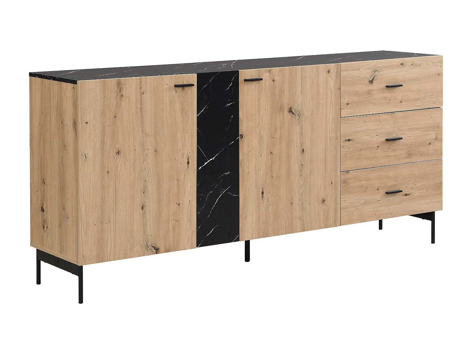 SIDEBOARD - 180cm x 40cm - MDF - schwarz, naturfarben hell - LIOMENA - Schwarz, Holz (180/83/40cm) - Vente-Unique