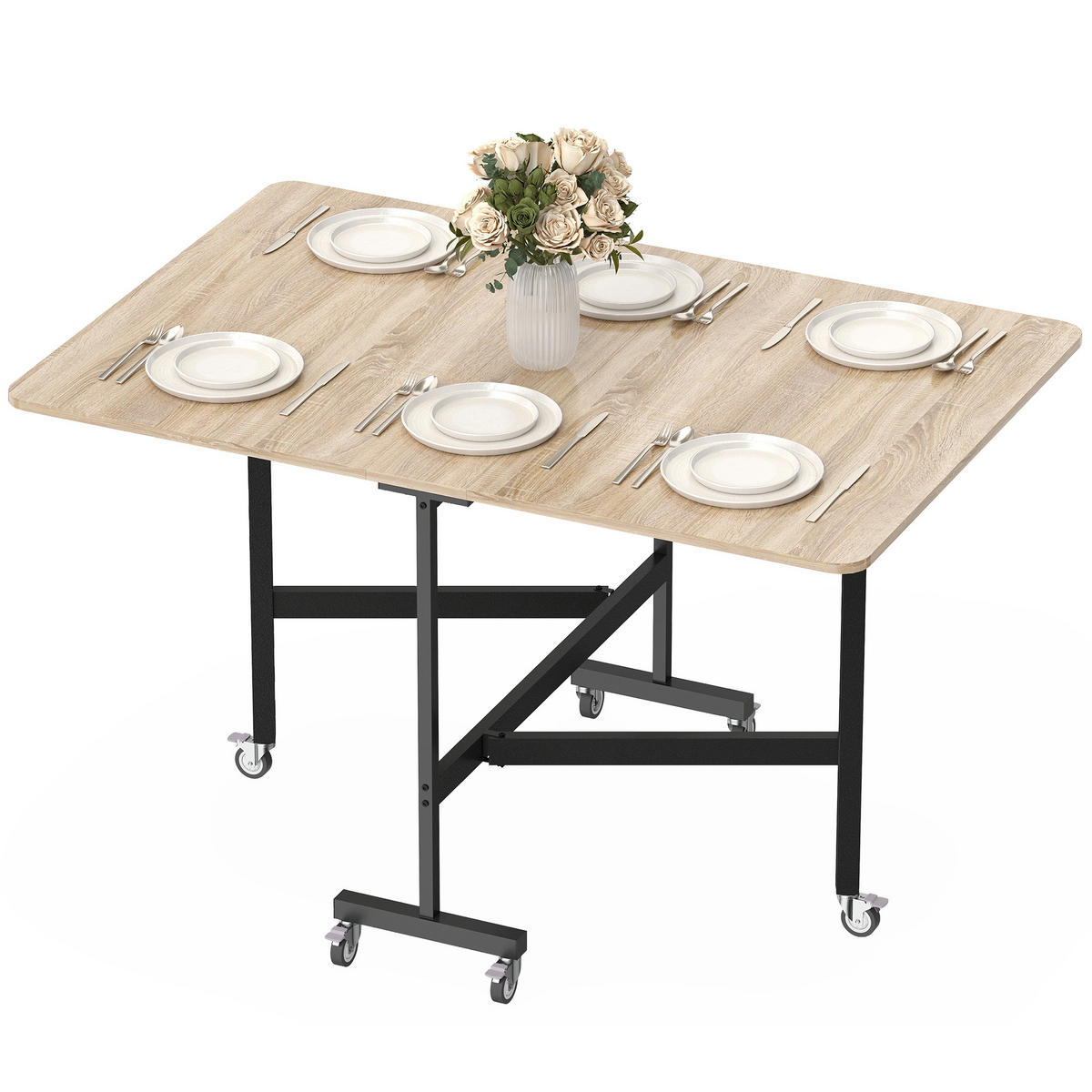 ESSTISCH DE-08431 mit 6 Rollen und Bremsen Eiche - Eichefarben, Holzwerkstoff (120/80/73cm) - ComfortXL