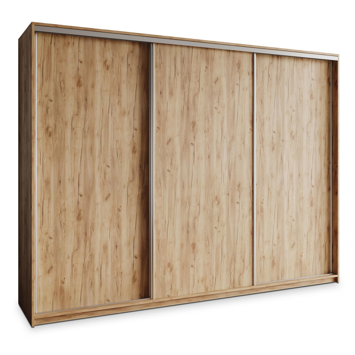 SCHWEBETÜRENSCHRANK NISSE 250/205/60 cm 3-türig mit Schubladen Craft Eiche Gold - Orange/Nickelfarben, Holzwerkstoff (250/205/60cm) - MASSENO