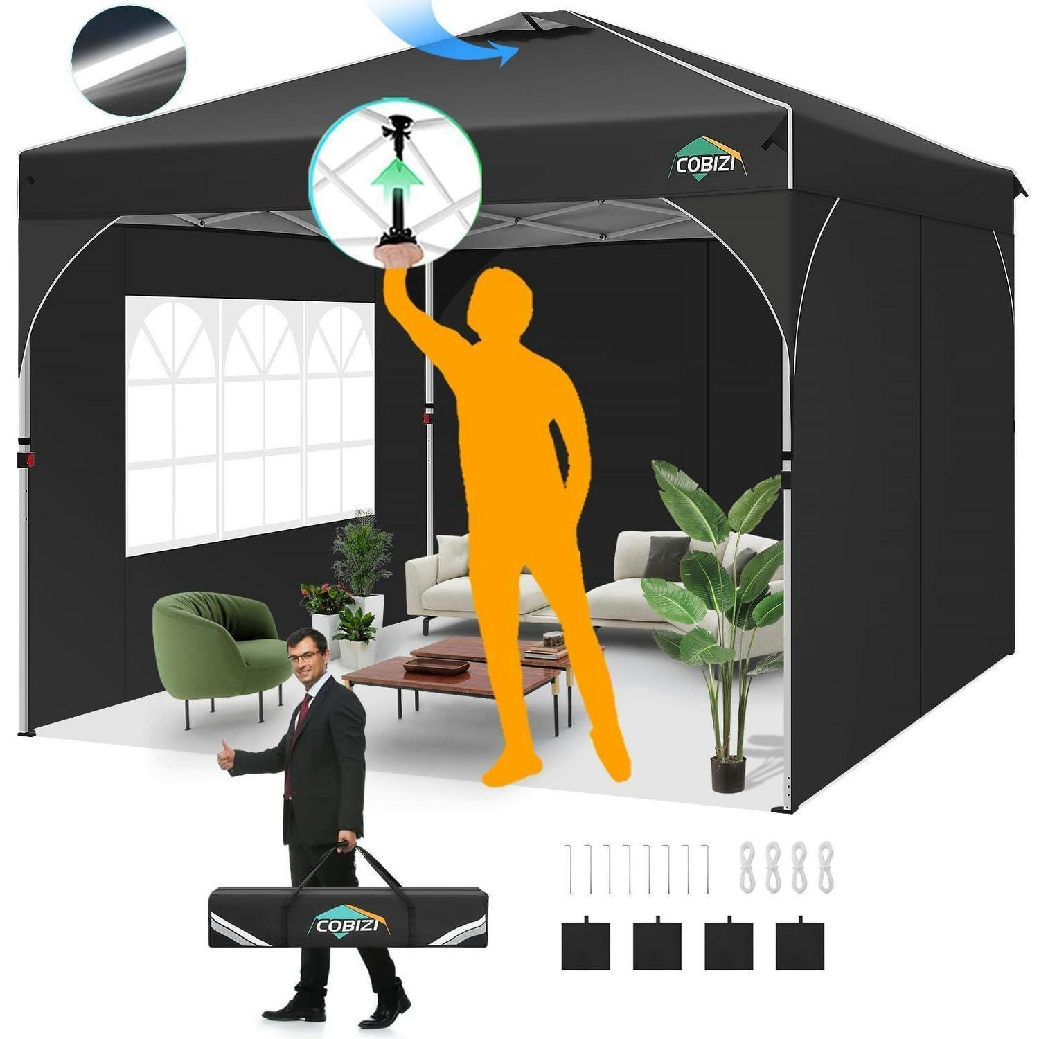FALTPAVILLON 3x3m Wasserdicht mit 3 Seitenteilen Schwarz - Schwarz, Textil (300/300/265cm)
