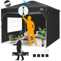 FALTPAVILLON 3x3m Wasserdicht mit 3 Seitenteilen Schwarz - Schwarz, Textil (300/300/265cm)