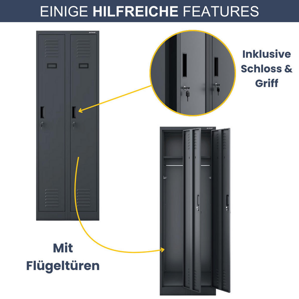 UMKLEIDESCHRANK Spind WIEN 2 Abteile 180x60x50cm Anthrazit - Anthrazit, Metall (60/180/50cm) - DELUKE