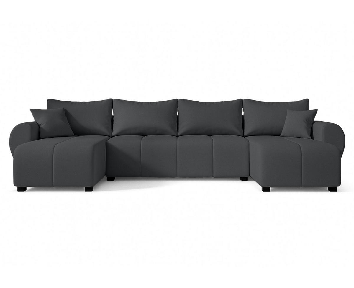 WOHNLANDSCHAFT Malatya U Form Dunkelgrau 311/145/82 cm mit Schlaffunktion - Dunkelgrau/Schwarz, Kunststoff/Textil (311/82/145cm) - AX Living