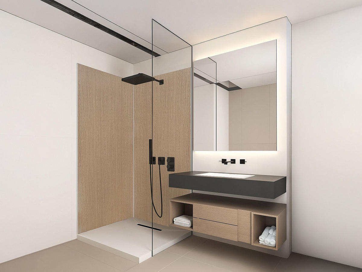 WANDPANEELE für Dusche - 90 cm x 90 cm - plastik - naturfarben dunkel Eneko - Naturfarben, Kunststoff/Metall (90/210/90cm) - Vente-Unique