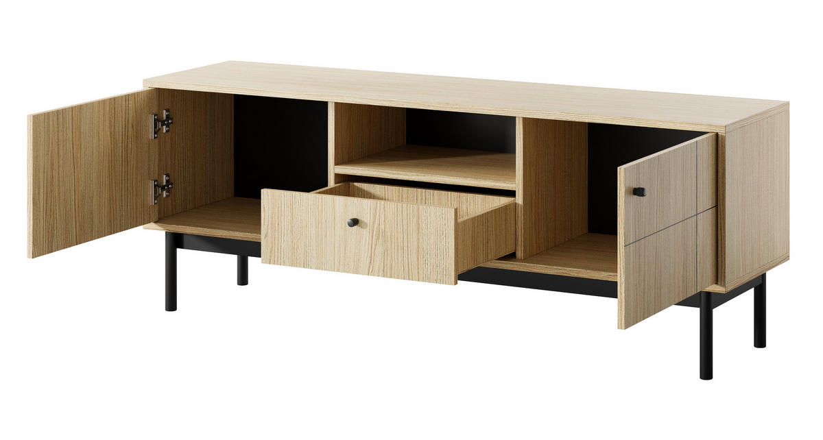 TV-BOARD mit Schublade Lunaris - 154 cm, Beinen, Eiche Linea - Eichefarben, Holz (153/57/39cm) - Emporius