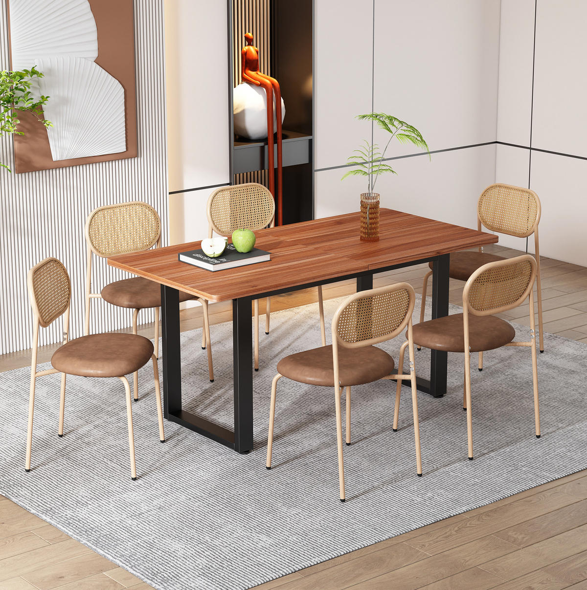 ESSZIMMERSTUHL 4er-Set mit Rattan-Rückenlehne PU Braun - Braun, Metall (46/80/48cm) - Meubliv