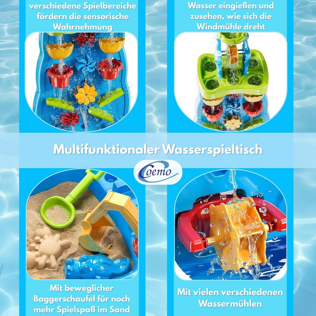 WASSERSPIELTISCH TOJA M Wasserfall mit Zubehör 22-tlg - Blau, Kunststoff (43/33/92cm) - Coemo