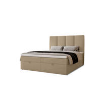 BOXBETT Malmo mit 2 Bettkästen, 120x200, Creme, Velourstoff, Doppelbett mit Bonell-Matratze inkl. Topper - Creme, Holz/Kunststoff (120/200cm)