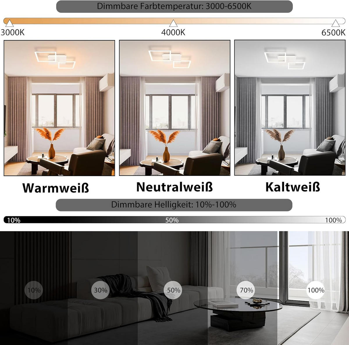 LED-DECKENLEUCHTE Eisenort 62.8/7.4/29.5 cm - Weiß, Metall (29.5/62.8/7.4cm) - ZMH