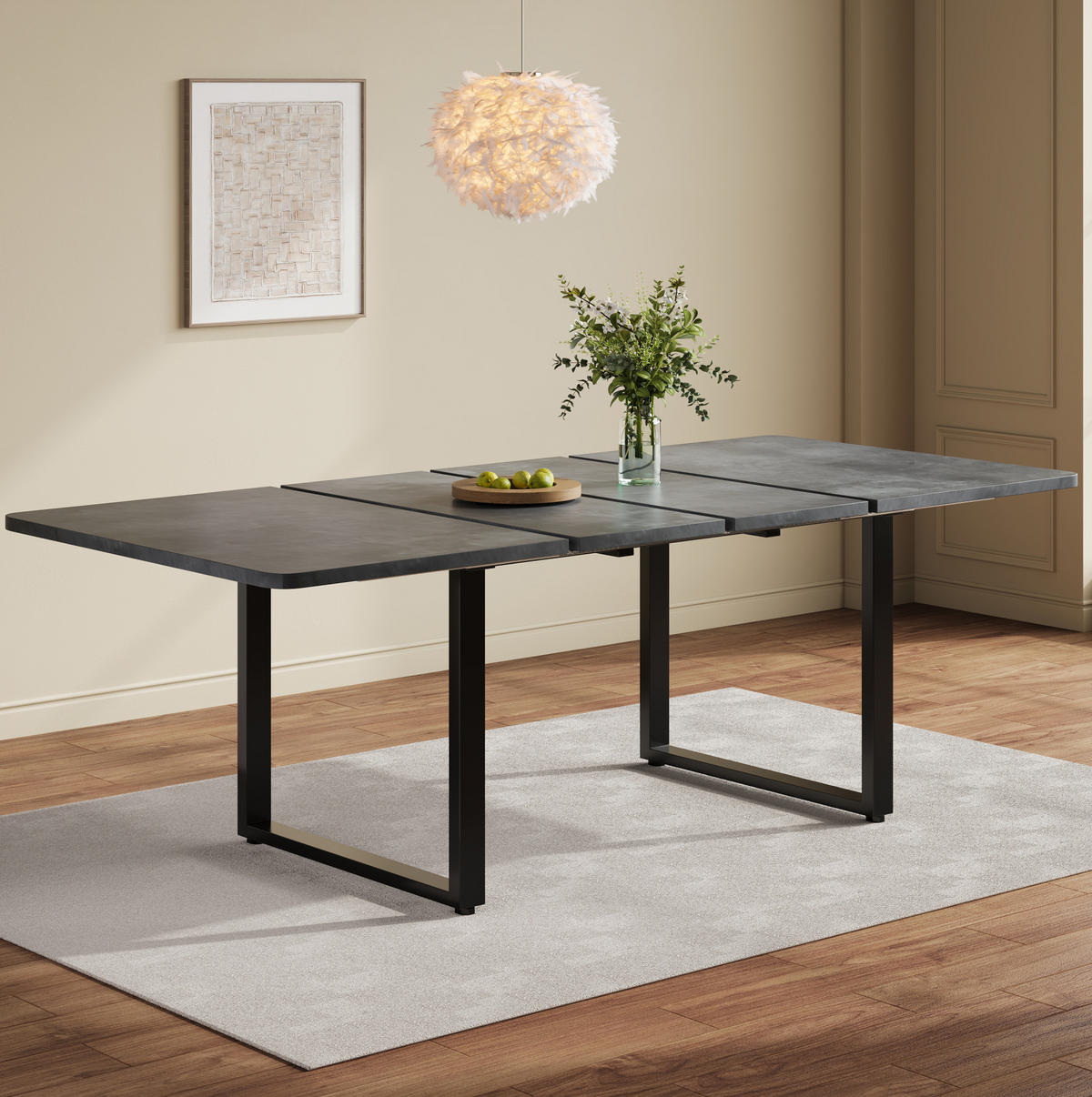 AUSZIEHTISCH 140-220/80 cm in Grau mit Metallgestell für 6 bis 10 Personen - Grau, Holzwerkstoff (220/90/75cm) - BEAOK