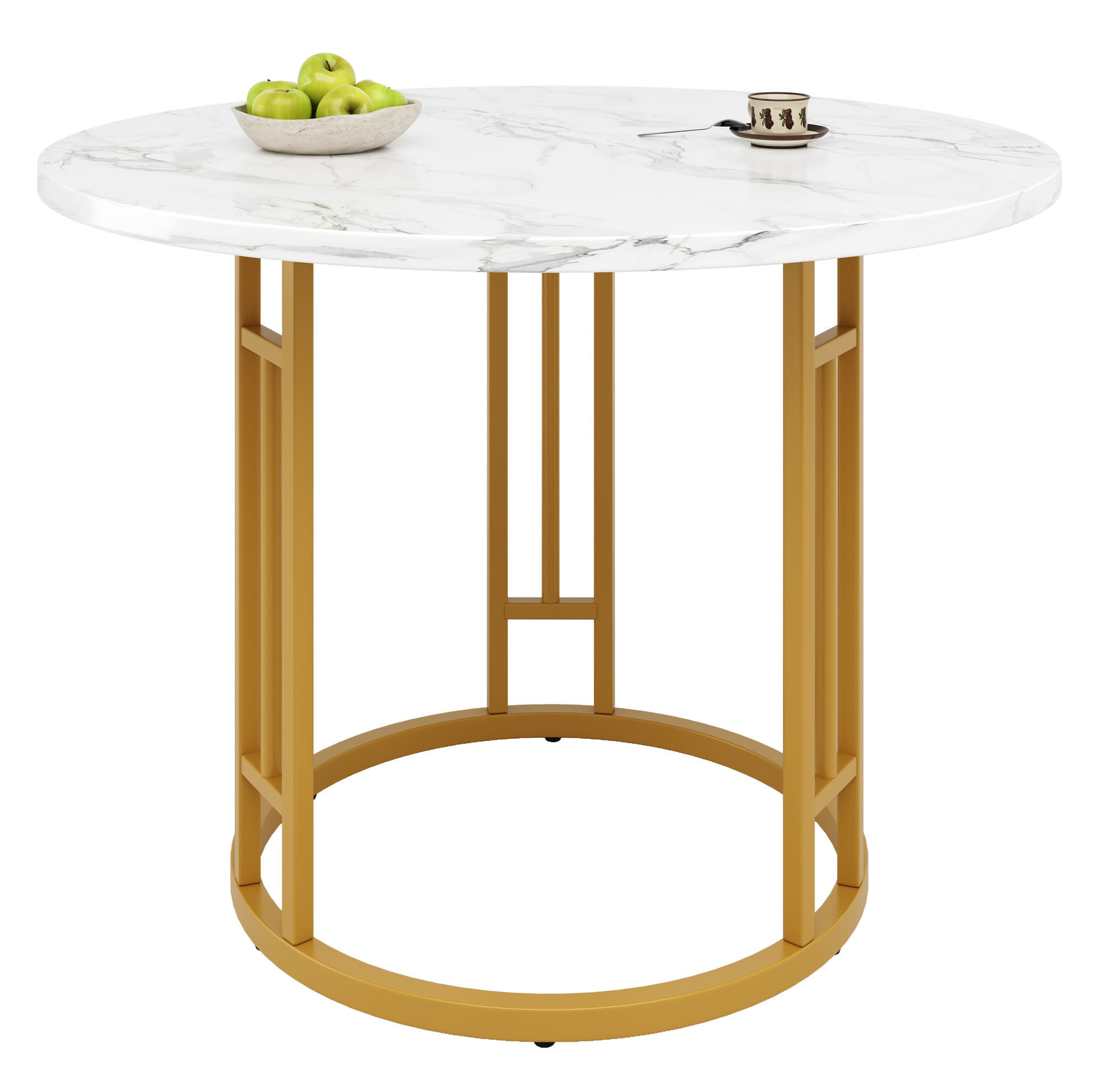 ESSTISCH 80/80/76 cm Gold aus MDF mit Marmoroptik und verstellbaren Füßen - Goldfarben, Holzwerkstoff (80/80/76cm) - OKWISH