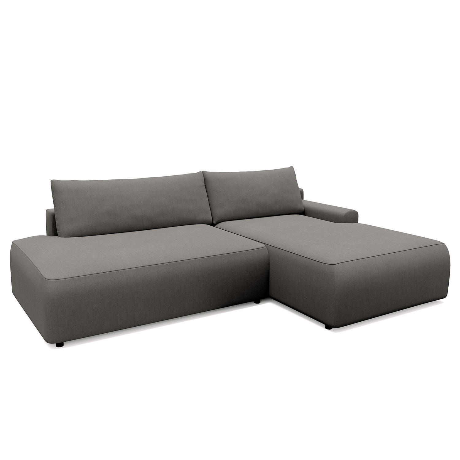 ECKSOFA mit Schlaffunktion - Longchair - Dunkelgrau/Schwarz, Kunststoff/Textil (253/167cm) - home24