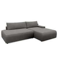 ECKSOFA mit Schlaffunktion - Longchair - Dunkelgrau/Schwarz, Kunststoff/Textil (253/167cm) - home24