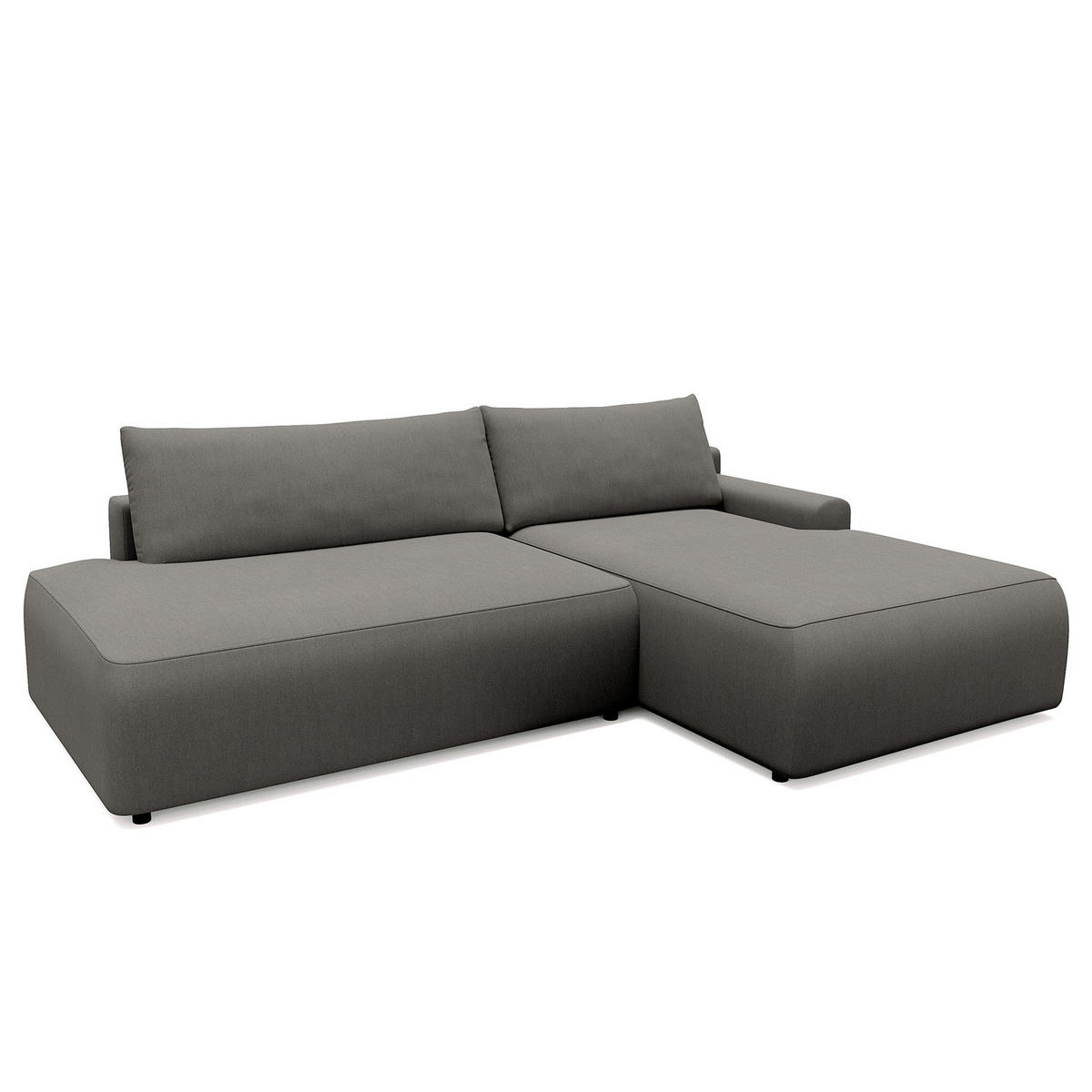 ECKSOFA mit Schlaffunktion - Longchair - Dunkelgrau/Schwarz, Kunststoff/Textil (253/167cm) - home24