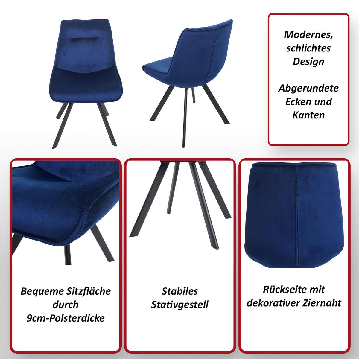 ESSZIMMERSTUHL Blau 2er-Set - Blau, Textil (52/86/56cm) - MCW