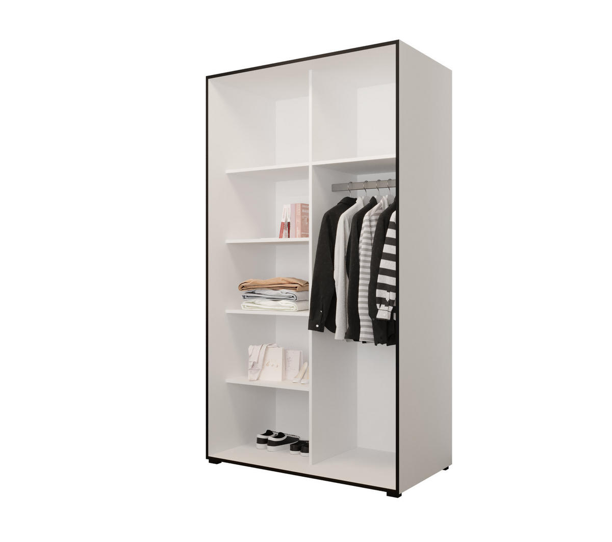 DREHTÜRENSCHRANK MODENA 120, 4-türig Kleiderschrank mit 2 Spiegel, Moderne Garderobe, Schrank in Größe: 120 x 206 x 65 cm - Schwarz/Weiß, Holzwerkstoff (120/206/65cm) - O-Sofa