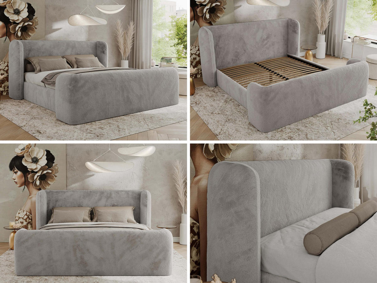 POLSTERBETT EMORA CLASSIC DUO 180/200 - Hellgrau Plüsch - Pocket-Matratze - Hellgrau, Textil (180/200cm) - MKS