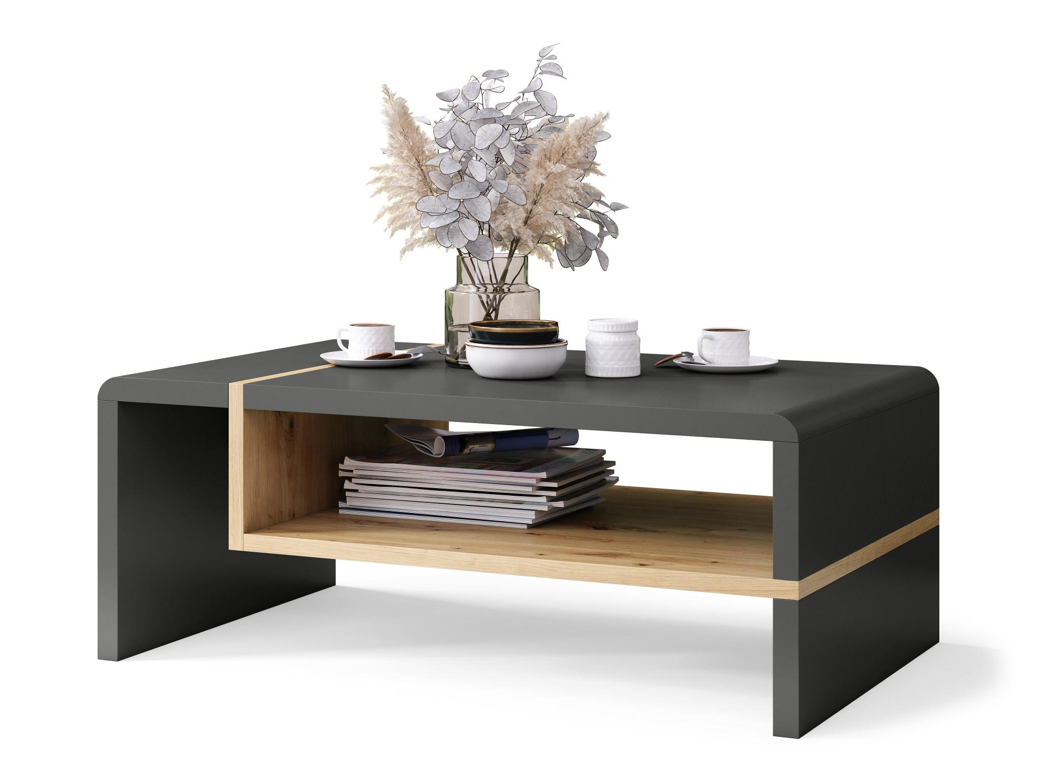 designimpex Couchtisch Anthrazit, Eiche Artisan 100x40x60 cm