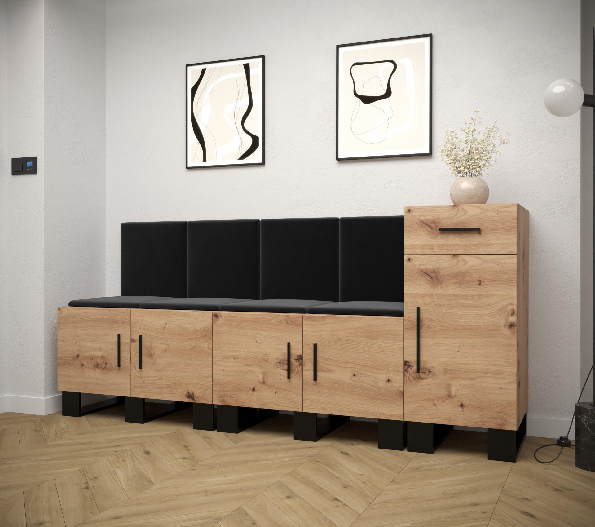 GARDEROBEN-SET 95/210/45,6 - Dunkelgrau/Schwarz, Holz/Kunststoff (210/95/45.6cm) - Abiks Möbel