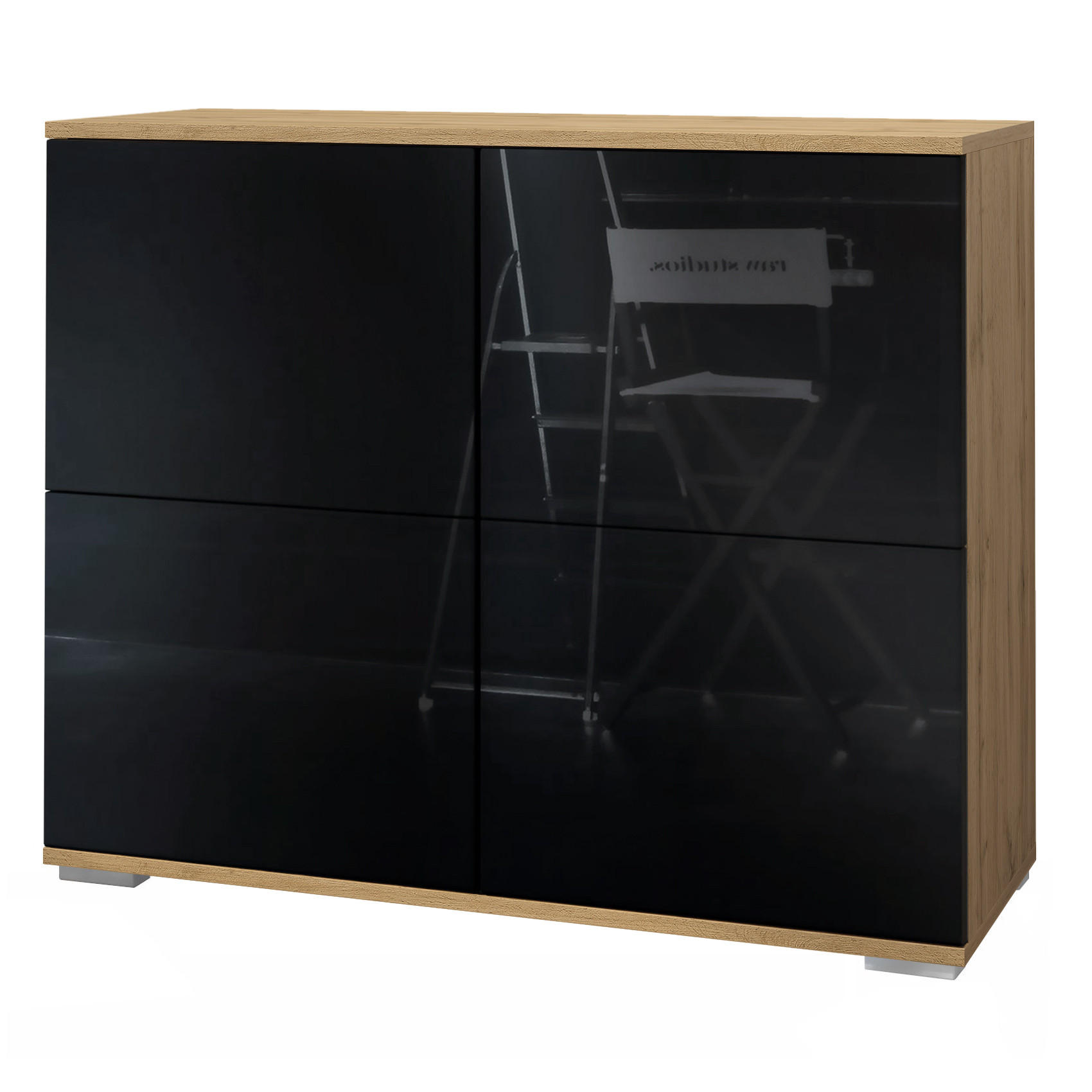 KOMMODE Rova Schwarz Hochglanz - Schwarz Hochglanz, Holzwerkstoff (92.5/75.5/35cm) - Vladon