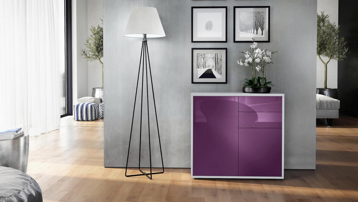 KOMMODE Ben Front in Brombeer Hochglanz - Brombeere, Holzwerkstoff (79/74/36cm) - Vladon