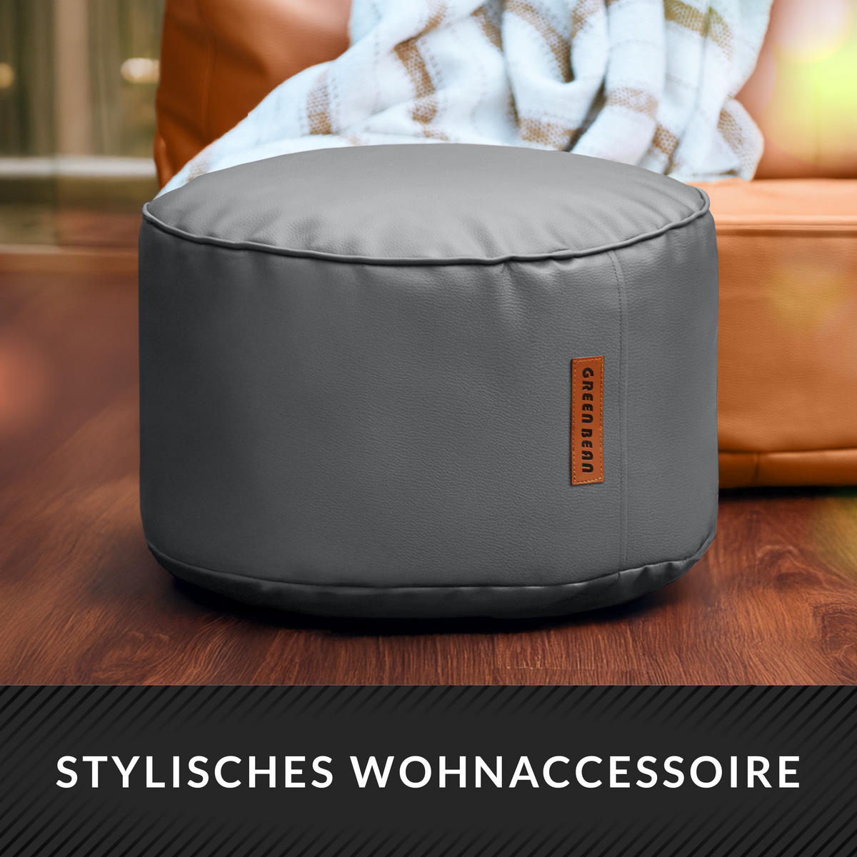 INDOOR HOCKER Stay rund Kunstleder - Grau, Textil (43/30/30cm) - Green Bean