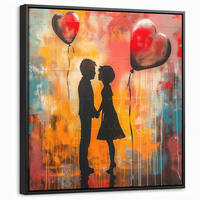 LEINWAND Bilder mit Rahmen - Straßenkunst - Liebe - Graffiti - Kunst - Banksy - 50x50 - Orange, Textil (50/50cm) - MuchoWow